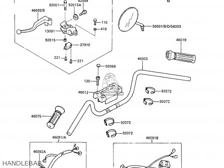 HANDLEBAR - EN450A2 LTD450 1986 EUROPE UK FR FG IT NR ST / LIQUID COOLED