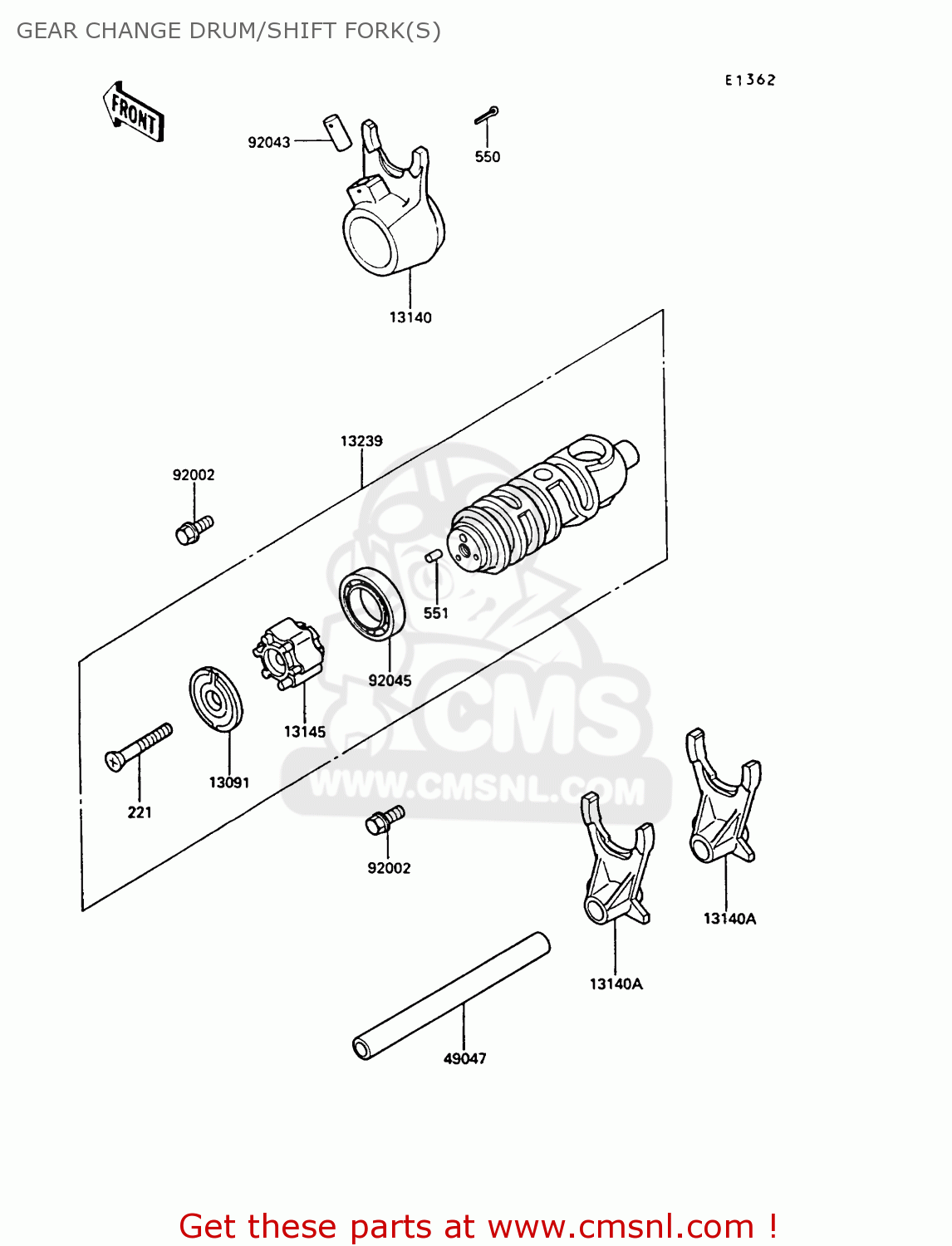 GEAR CHANGE DRUM/SHIFT FORK(S) EN450A5 LTD450 1989 EUROPE UK AR FG IT NR / LIQUID COOLED