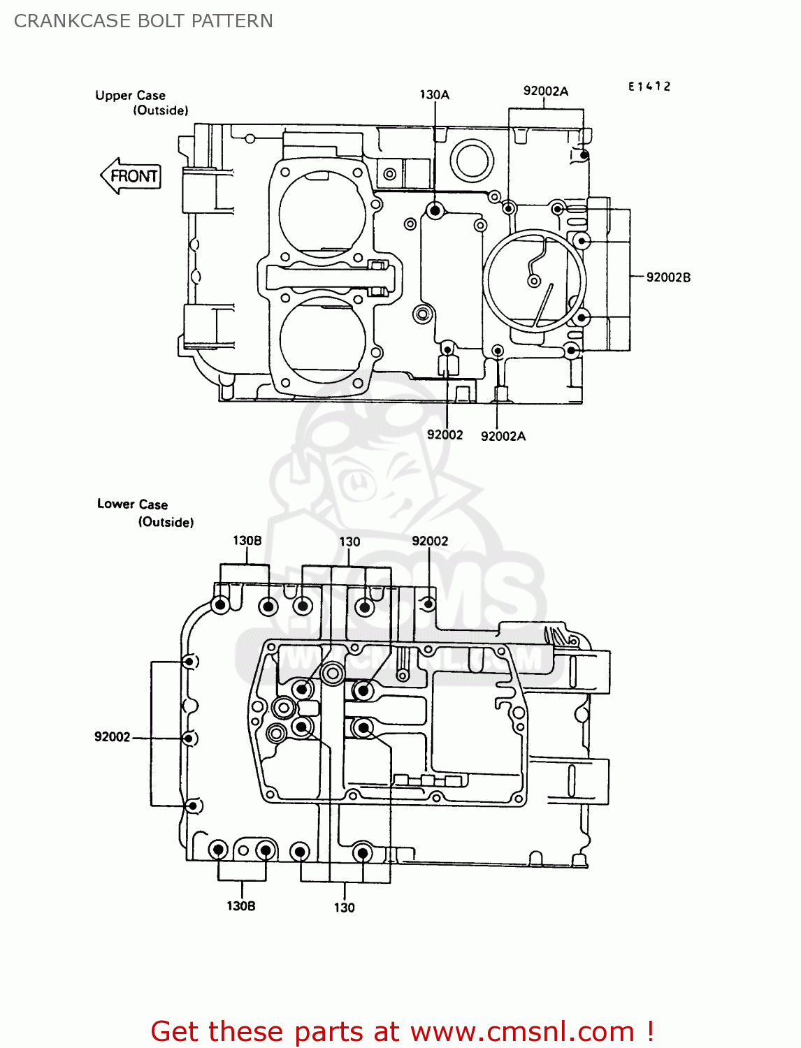 CRANKCASE BOLT PATTERN EN450A5 LTD450 1989 EUROPE UK AR FG IT NR / LIQUID COOLED