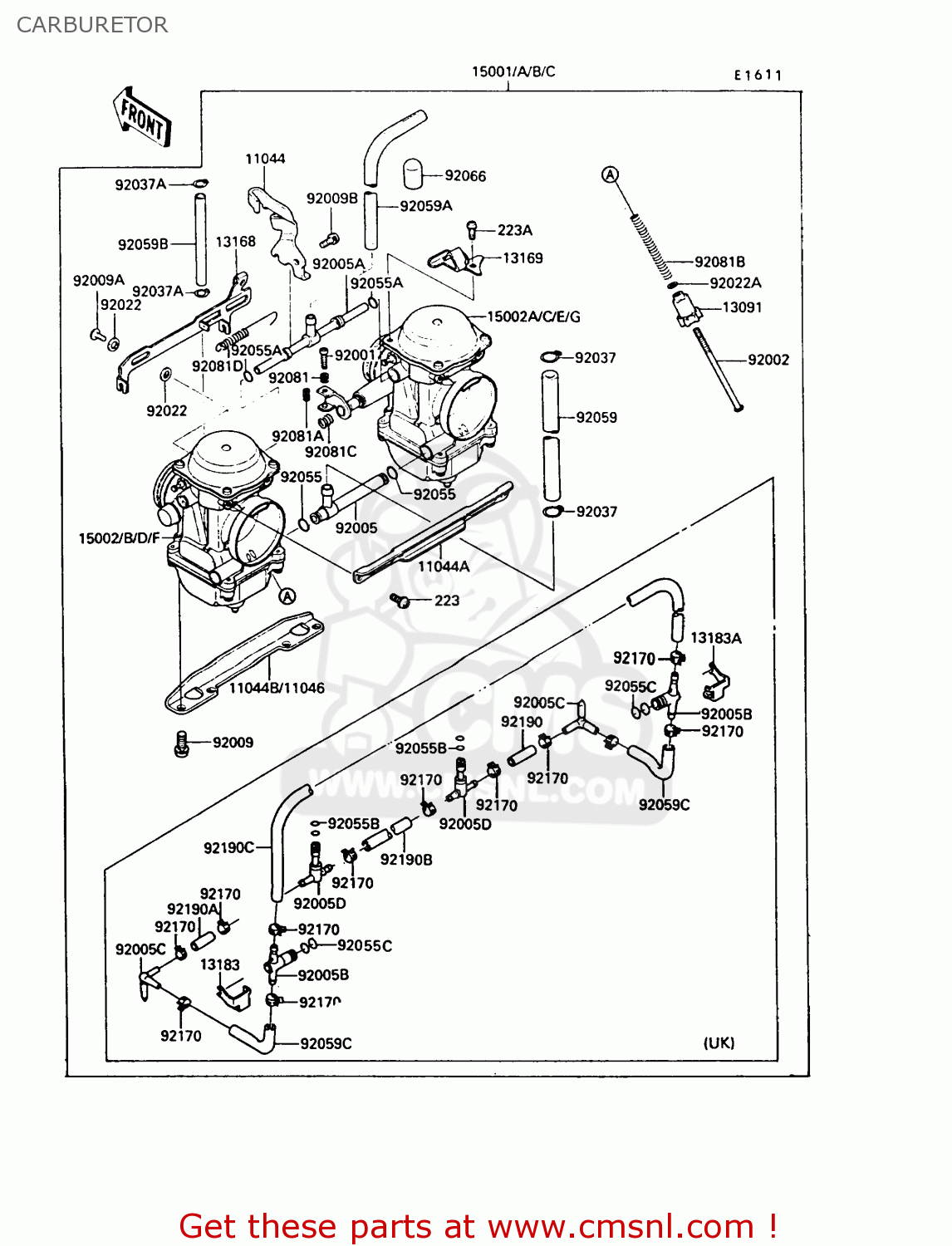 CARBURETOR EN450A5 LTD450 1989 EUROPE UK AR FG IT NR / LIQUID COOLED