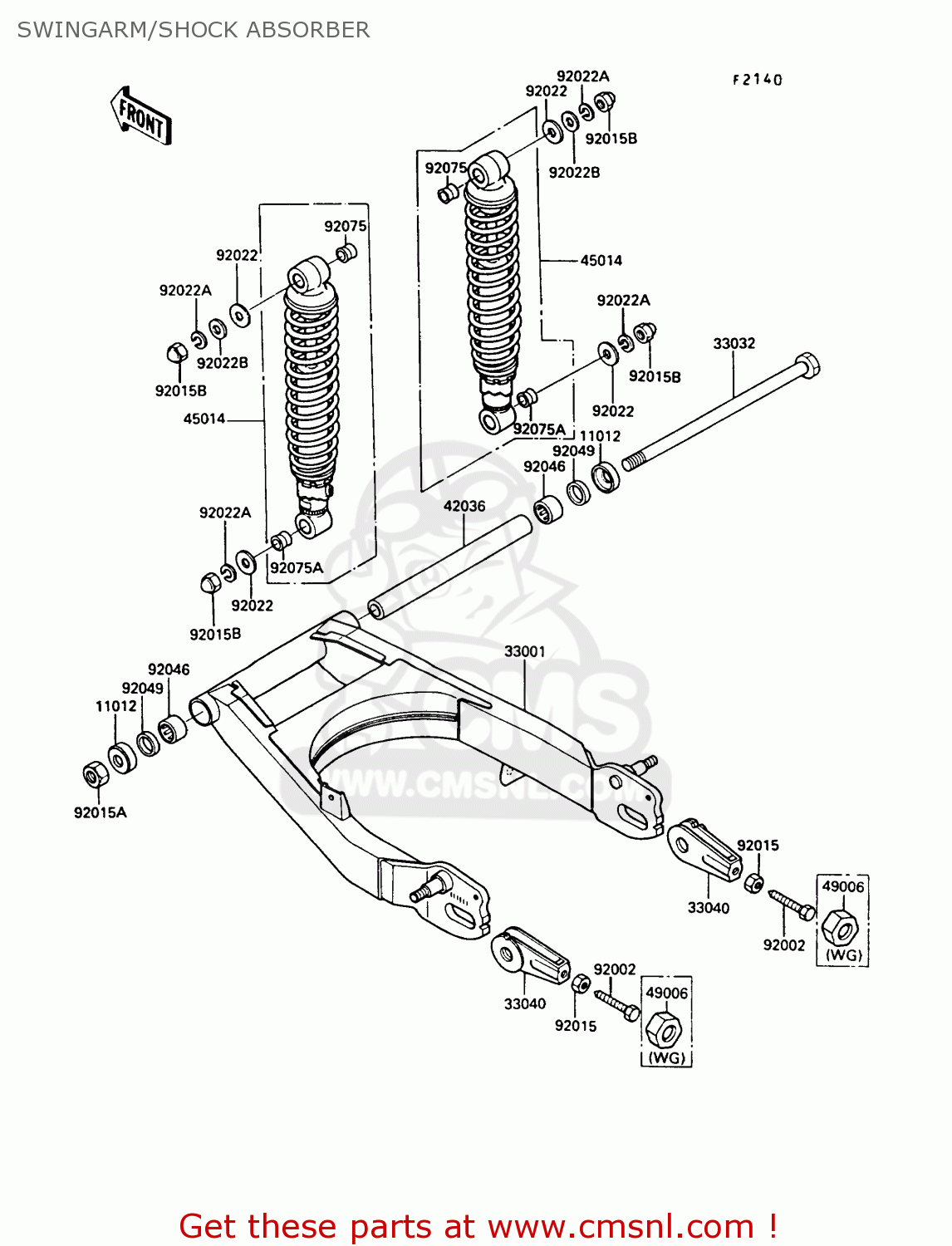 SWINGARM/SHOCK ABSORBER EN450A5 LTD450 1989 EUROPE UK AR FG IT NR / LIQUID COOLED