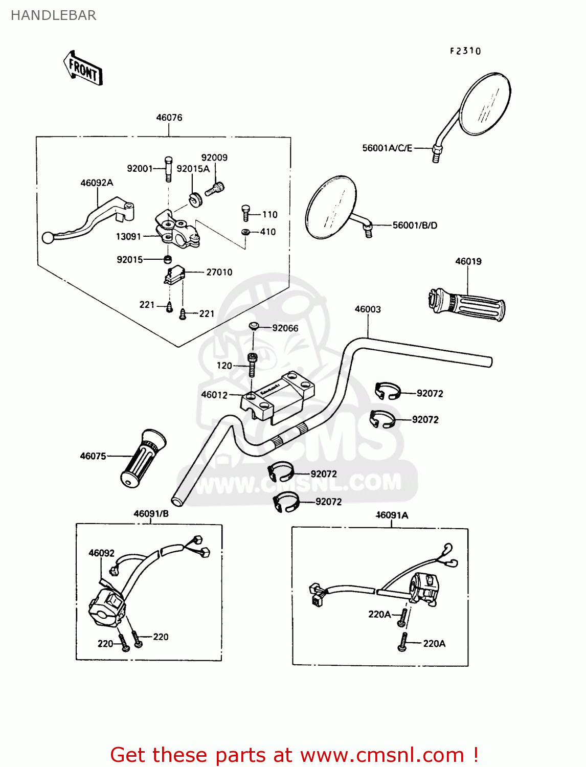 HANDLEBAR EN450A5 LTD450 1989 EUROPE UK AR FG IT NR / LIQUID COOLED