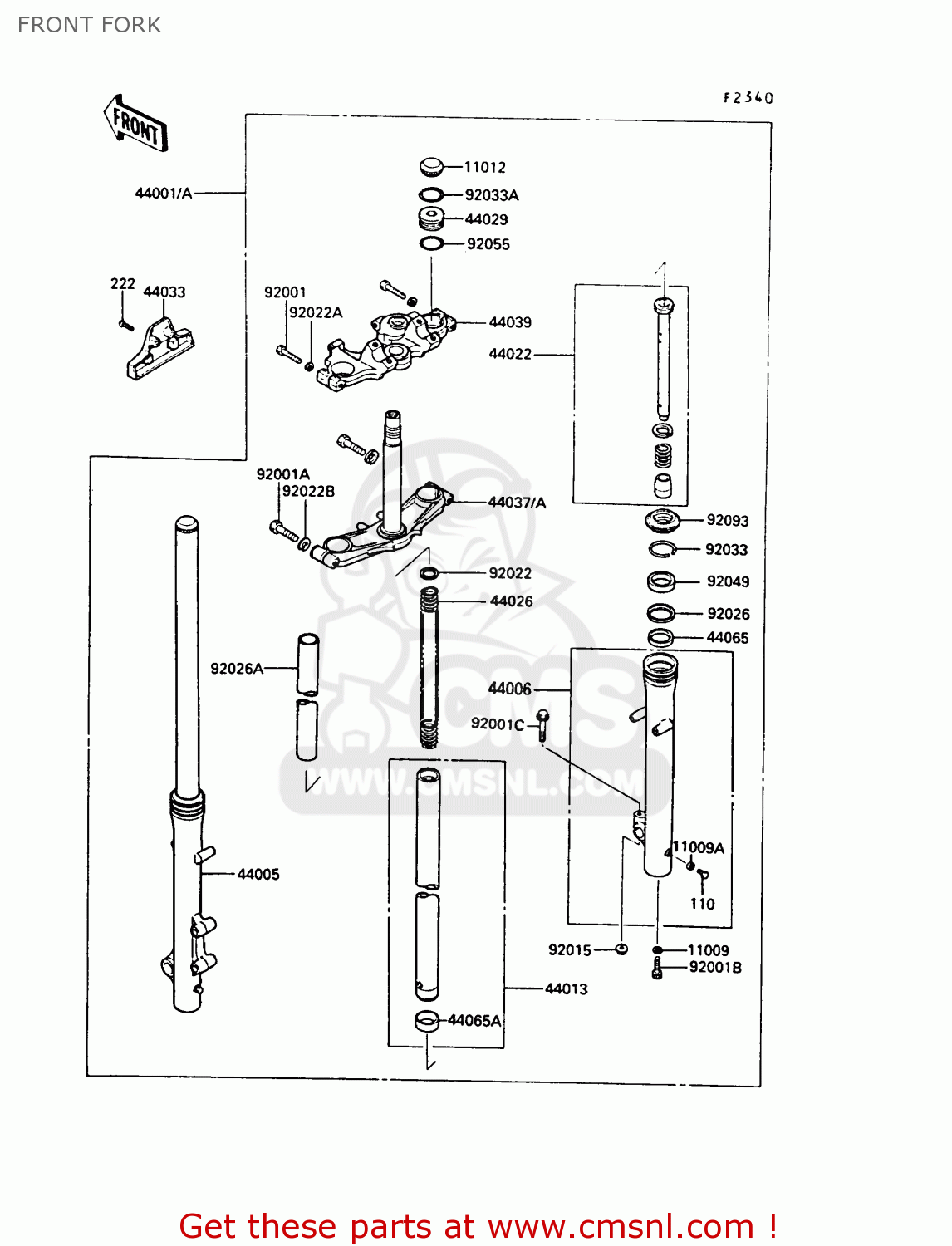 FRONT FORK EN450A5 LTD450 1989 EUROPE UK AR FG IT NR / LIQUID COOLED