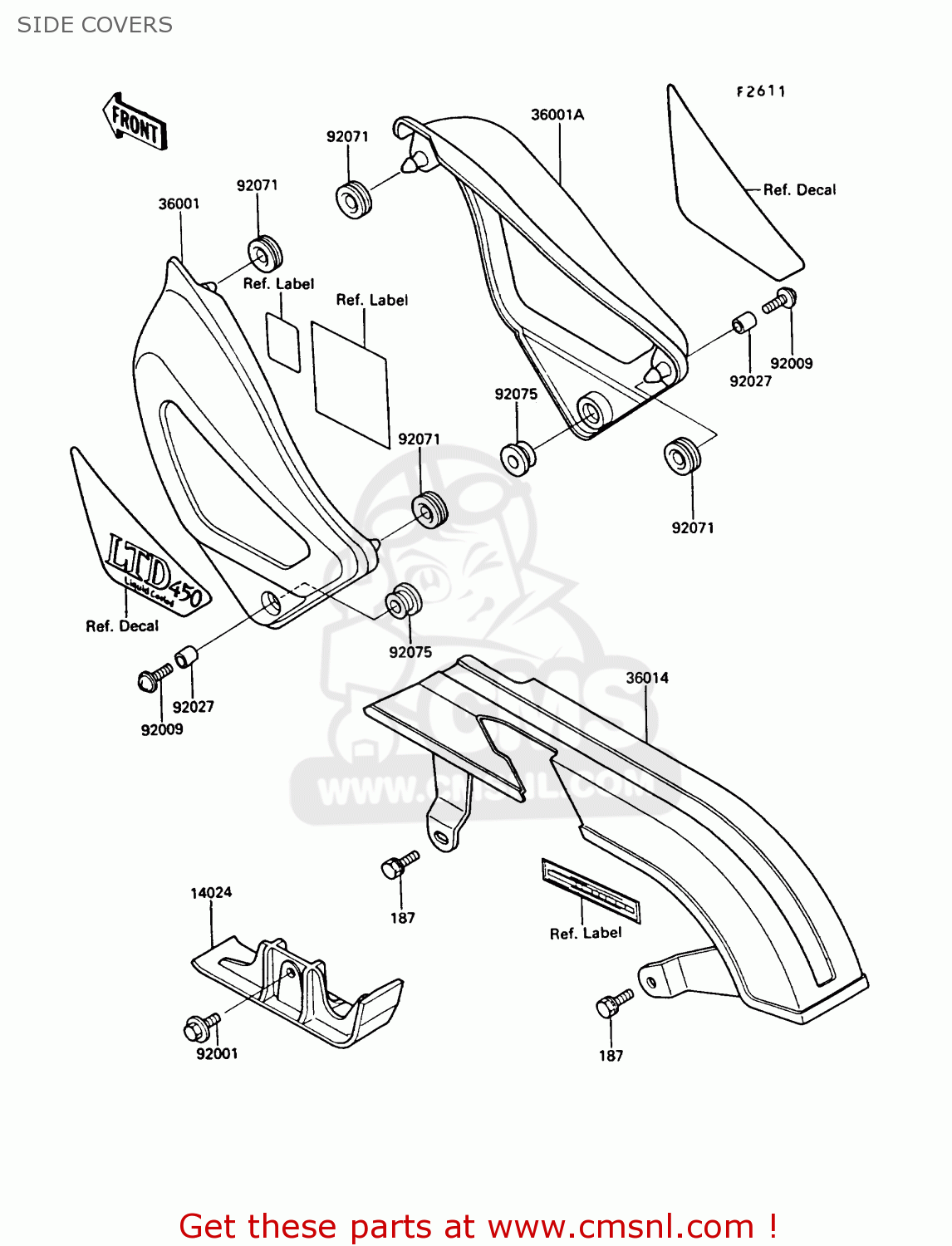 SIDE COVERS EN450A5 LTD450 1989 EUROPE UK AR FG IT NR / LIQUID COOLED