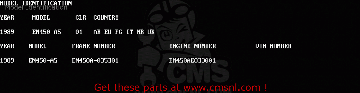 Model Identification EN450A5 LTD450 1989 EUROPE UK AR FG IT NR / LIQUID COOLED