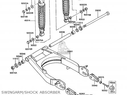 SWINGARM/SHOCK ABSORBER - EN450A5 LTD450 1989 EUROPE UK AR FG IT NR / LIQUID COOLED