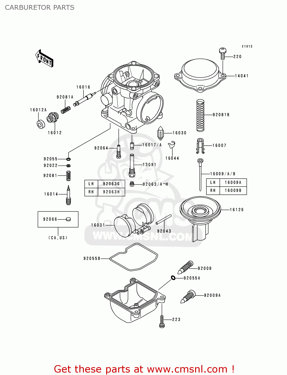 CARBURETOR PARTS EN500A2 VULCAN500 1991 USA CALIFORNIA CANADA
