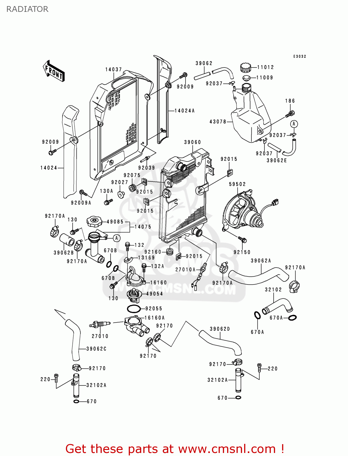 RADIATOR EN500A2 VULCAN500 1991 USA CALIFORNIA CANADA