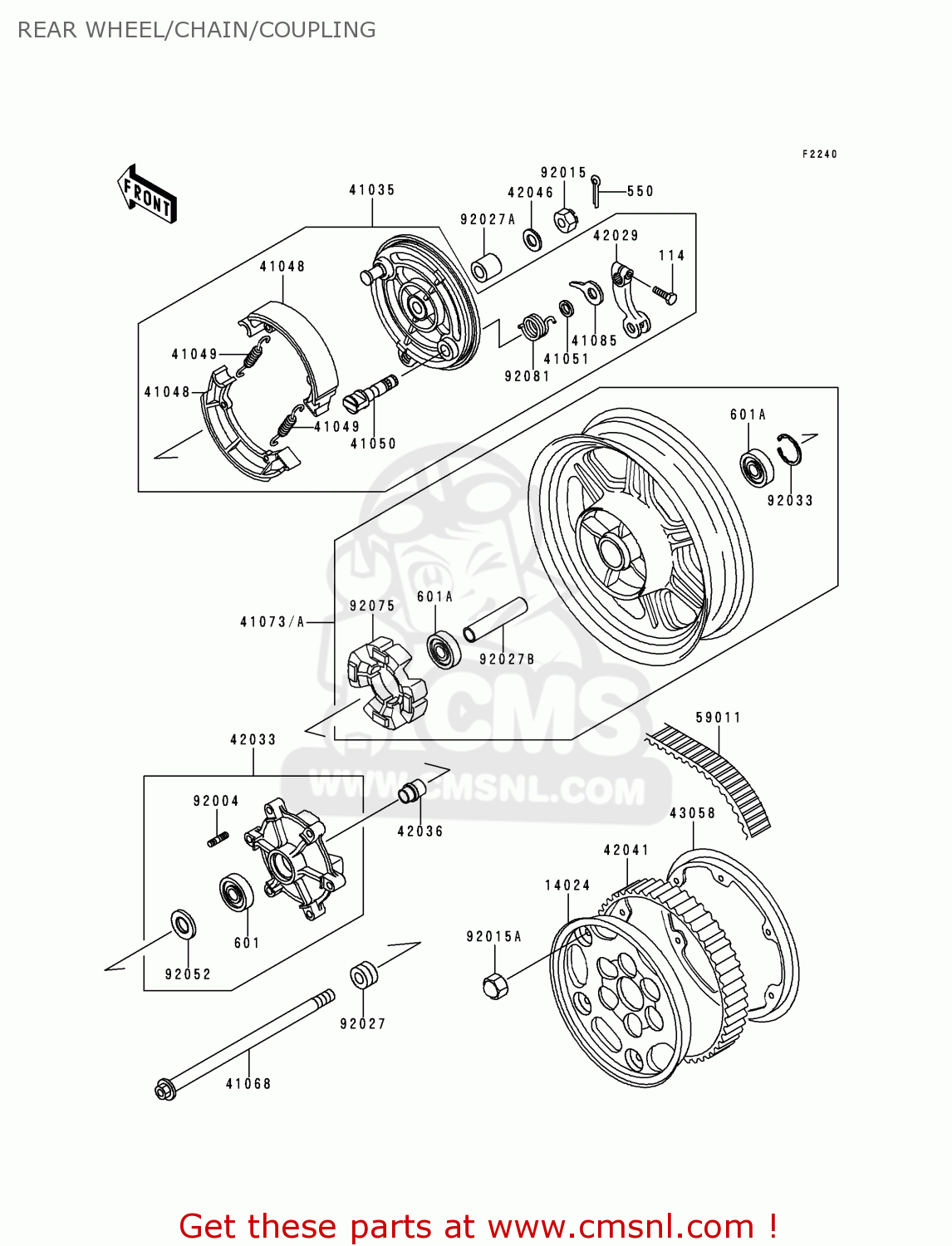 REAR WHEEL/CHAIN/COUPLING EN500A3 VULCAN500 1992 USA CALIFORNIA CANADA