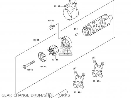 GEAR CHANGE DRUM/SHIFT FORKS - EN500A3 VULCAN500 1992 USA CALIFORNIA CANADA