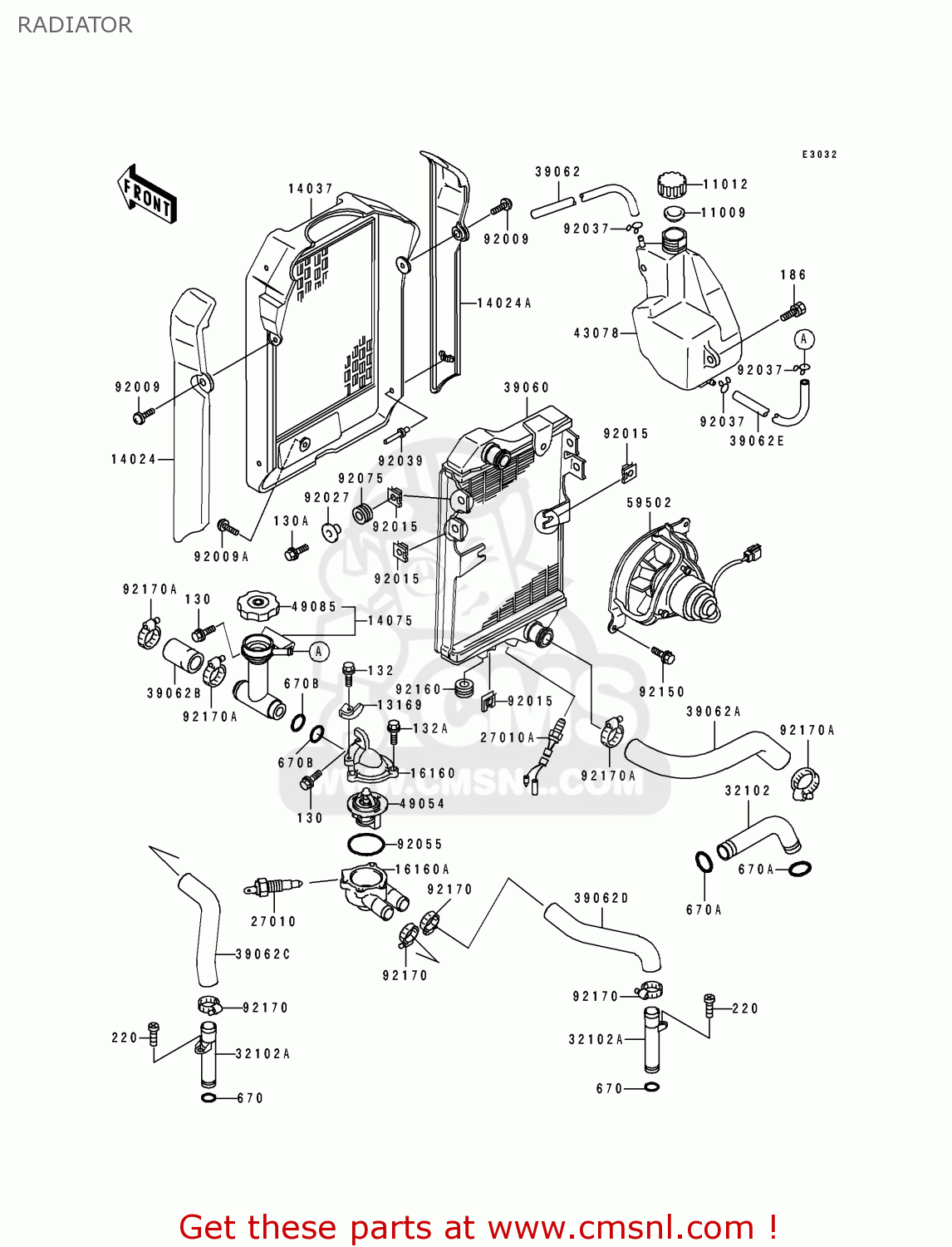 RADIATOR EN500A6 VULCAN500 1995 USA CALIFORNIA CANADA