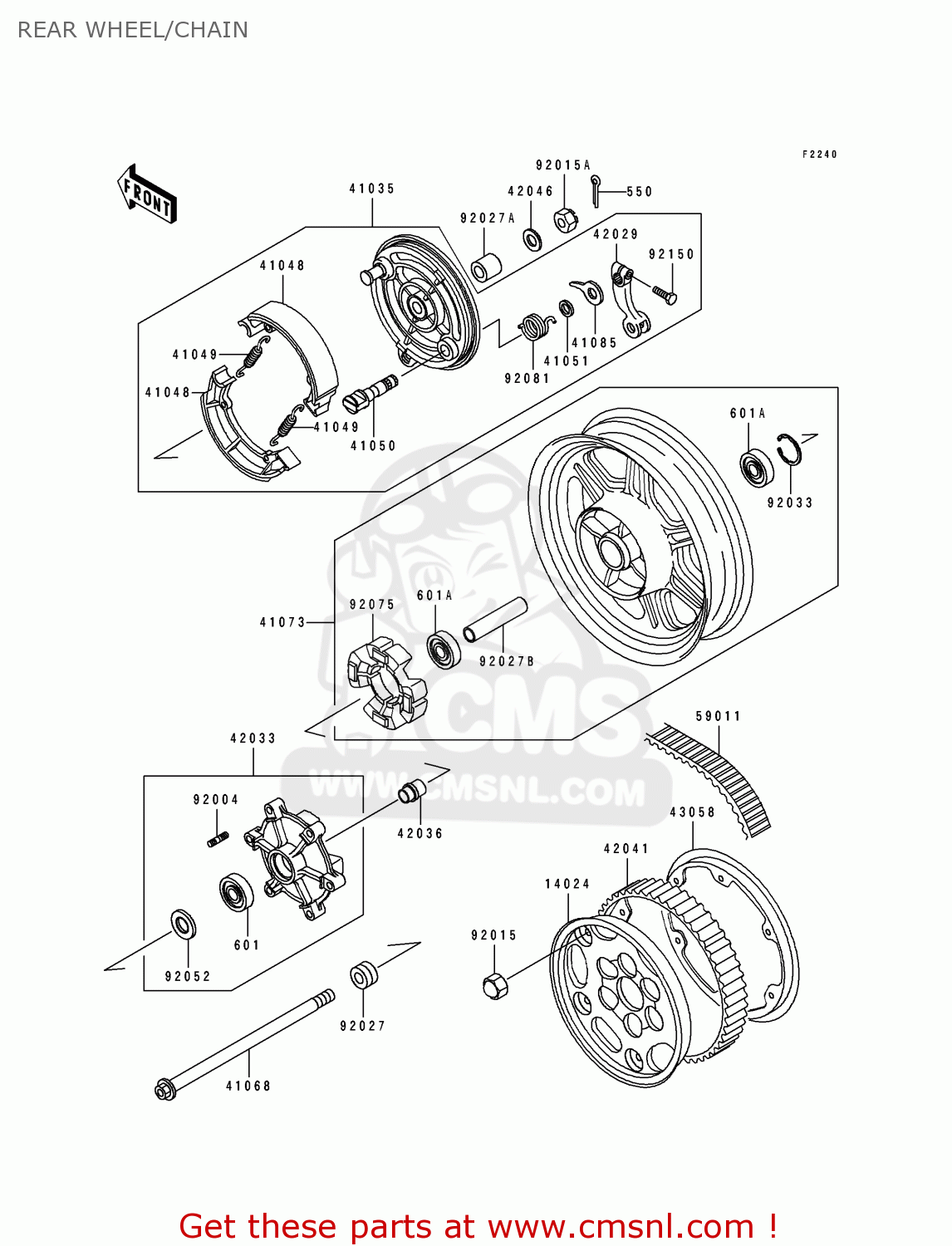REAR WHEEL/CHAIN EN500A6 VULCAN500 1995 USA CALIFORNIA CANADA