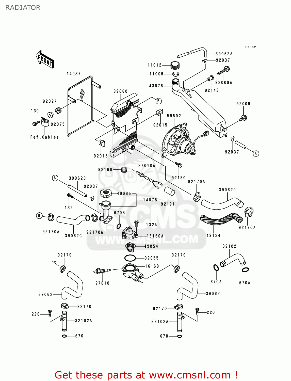 RADIATOR EN500C2 VULCAN500LTD 1997 USA CALIFORNIA CANADA