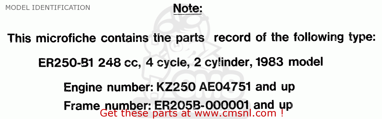 MODEL IDENTIFICATION ER250B1 SCORPION 1983 USA