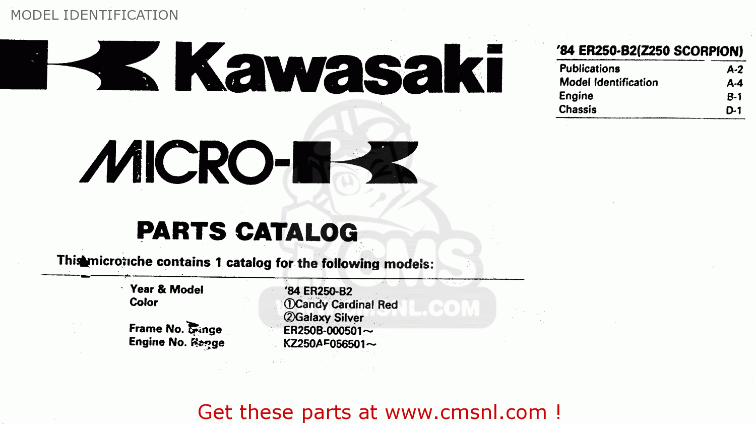 MODEL IDENTIFICATION ER250B2 SCORPION 1984 USA