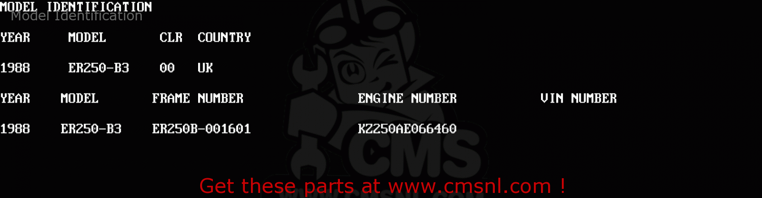 Model Identification ER250B3 SCORPION 1988 UNITED KINGDOM