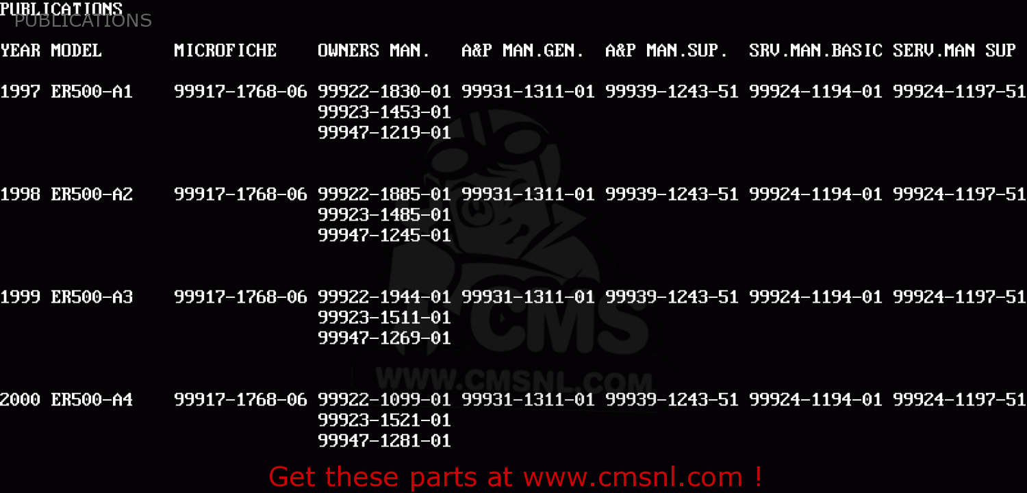 PUBLICATIONS ER500A4 ER5 2000 EUROPE UK FR FG IS NR SP