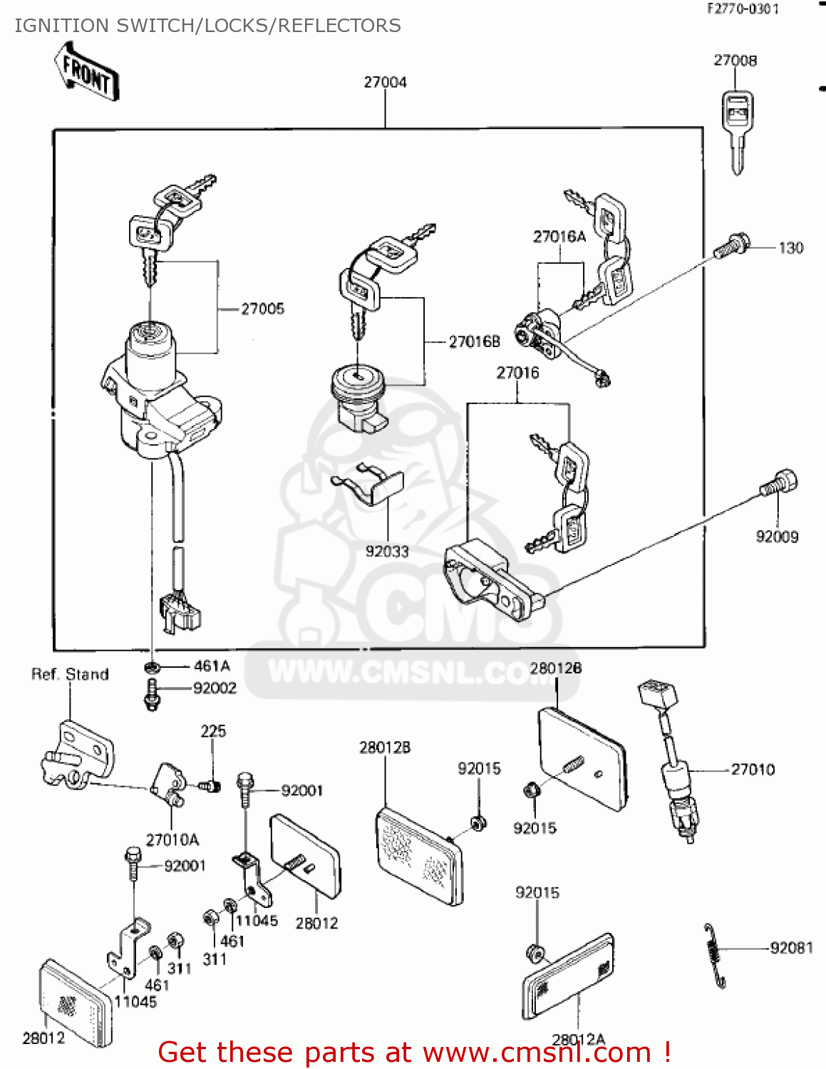 IGNITION SWITCH/LOCKS/REFLECTORS EX250E1 NINJA 250R 1986 USA CALIFORNIA CANADA