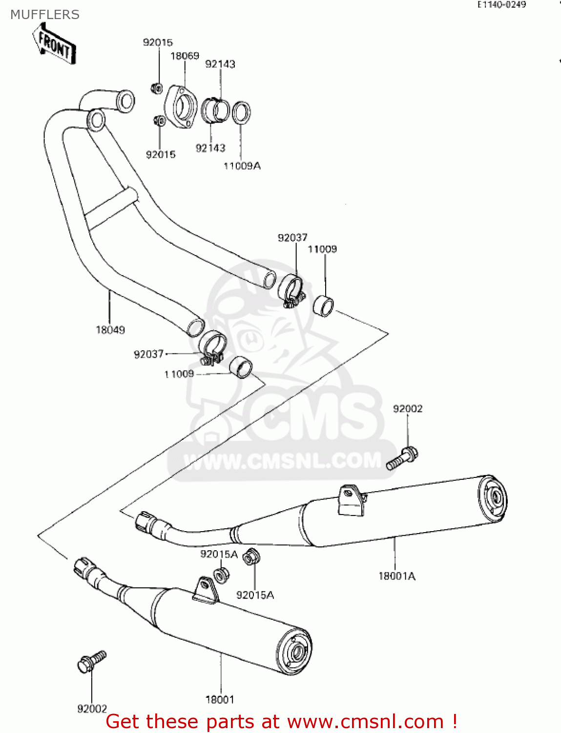 MUFFLERS EX250E1 NINJA 250R 1986 USA CALIFORNIA CANADA