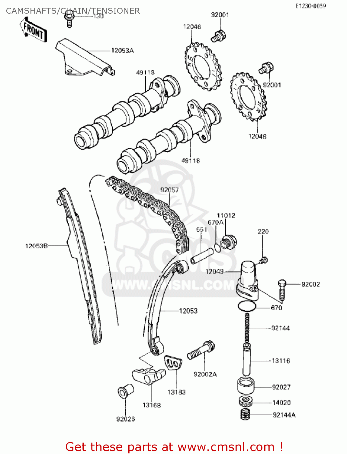 CAMSHAFTS/CHAIN/TENSIONER EX250E1 NINJA 250R 1986 USA CALIFORNIA CANADA