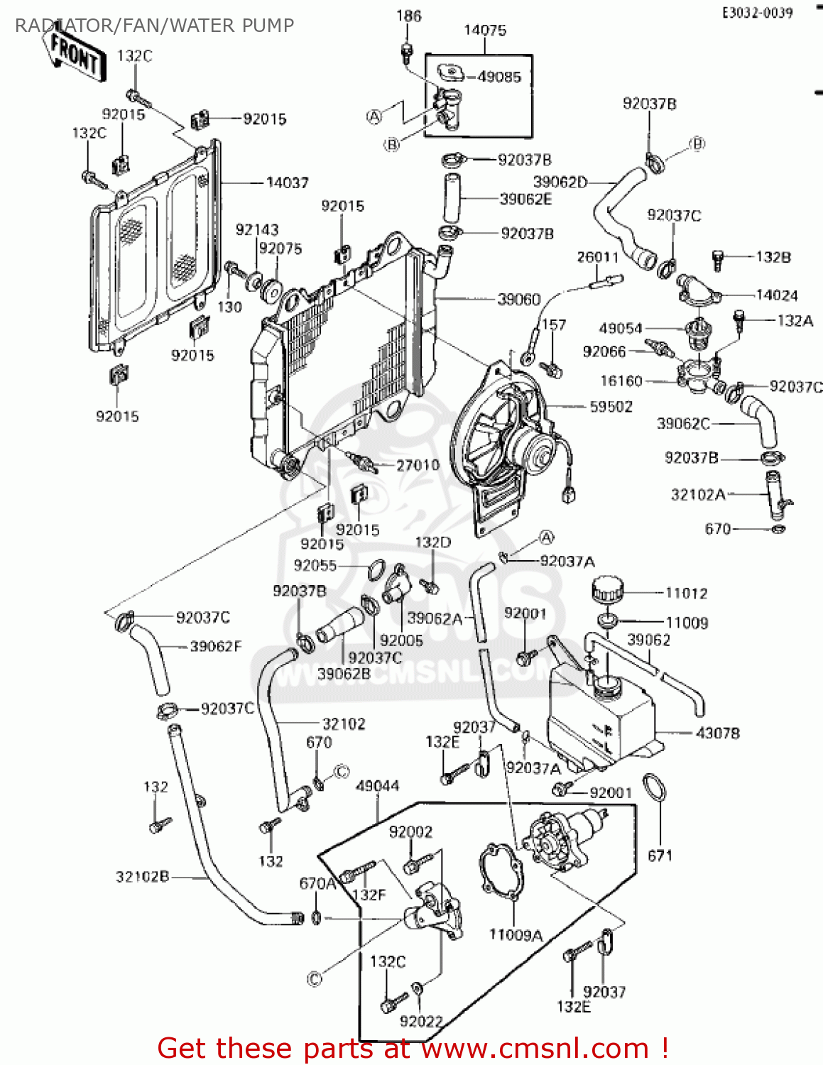 RADIATOR/FAN/WATER PUMP EX250E1 NINJA 250R 1986 USA CALIFORNIA CANADA