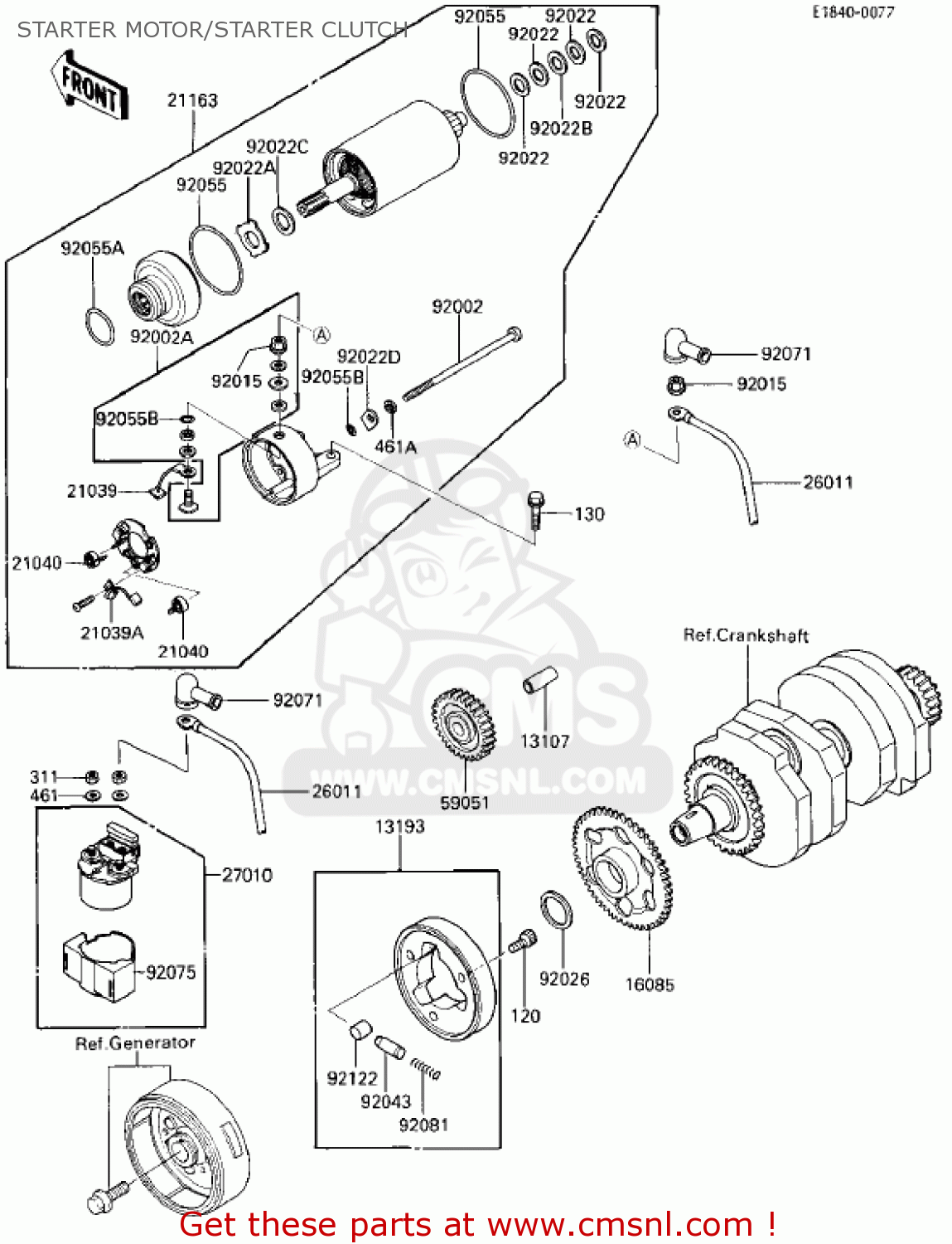 STARTER MOTOR/STARTER CLUTCH EX250E1 NINJA 250R 1986 USA CALIFORNIA CANADA