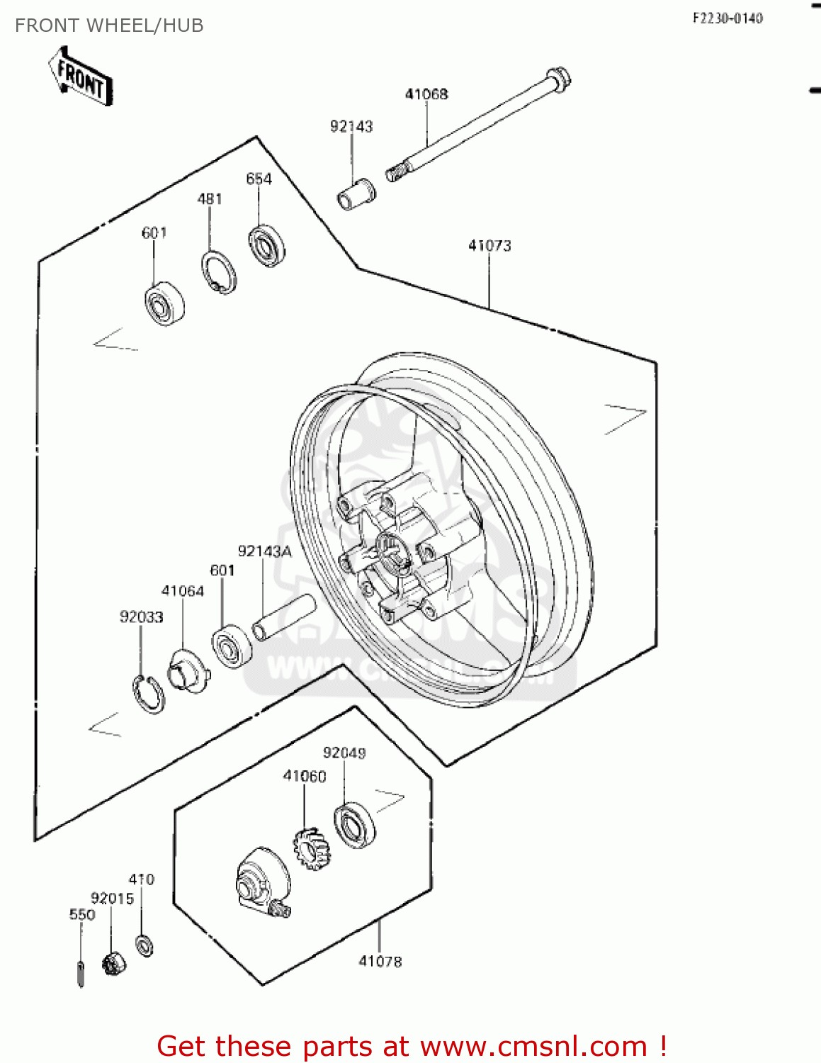 FRONT WHEEL/HUB EX250E1 NINJA 250R 1986 USA CALIFORNIA CANADA