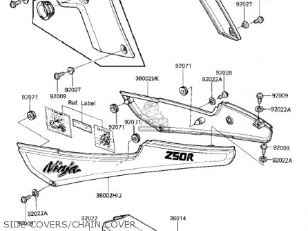 SIDE COVERS/CHAIN COVER - EX250E1 NINJA 250R 1986 USA CALIFORNIA CANADA