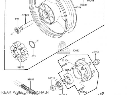 REAR WHEEL/HUB/CHAIN - EX250E1 NINJA 250R 1986 USA CALIFORNIA CANADA