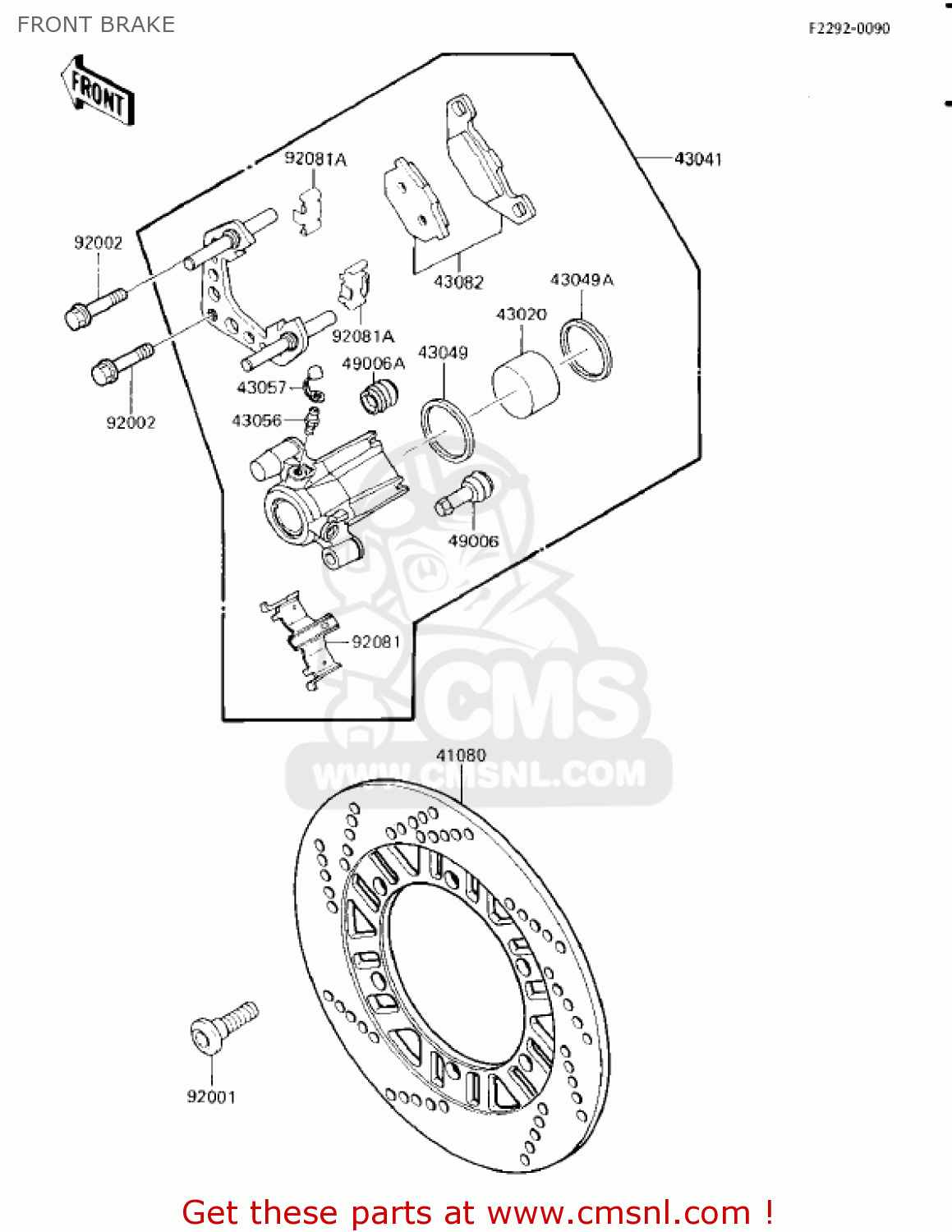 FRONT BRAKE EX250E2 NINJA 250R 1987 USA CALIFORNIA CANADA