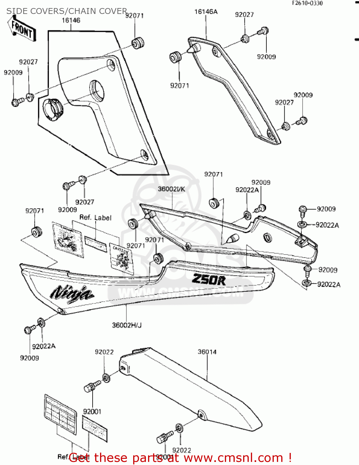 SIDE COVERS/CHAIN COVER EX250E2 NINJA 250R 1987 USA CALIFORNIA CANADA