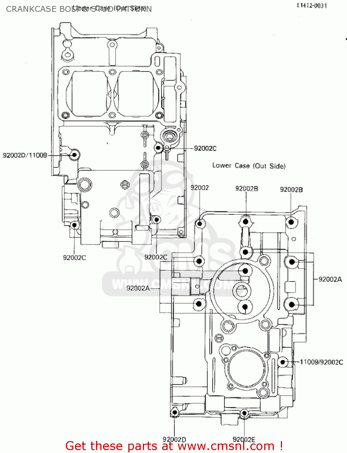 CRANKCASE BOLT & STUD PATTERN EX250E2 NINJA 250R 1987 USA CALIFORNIA CANADA