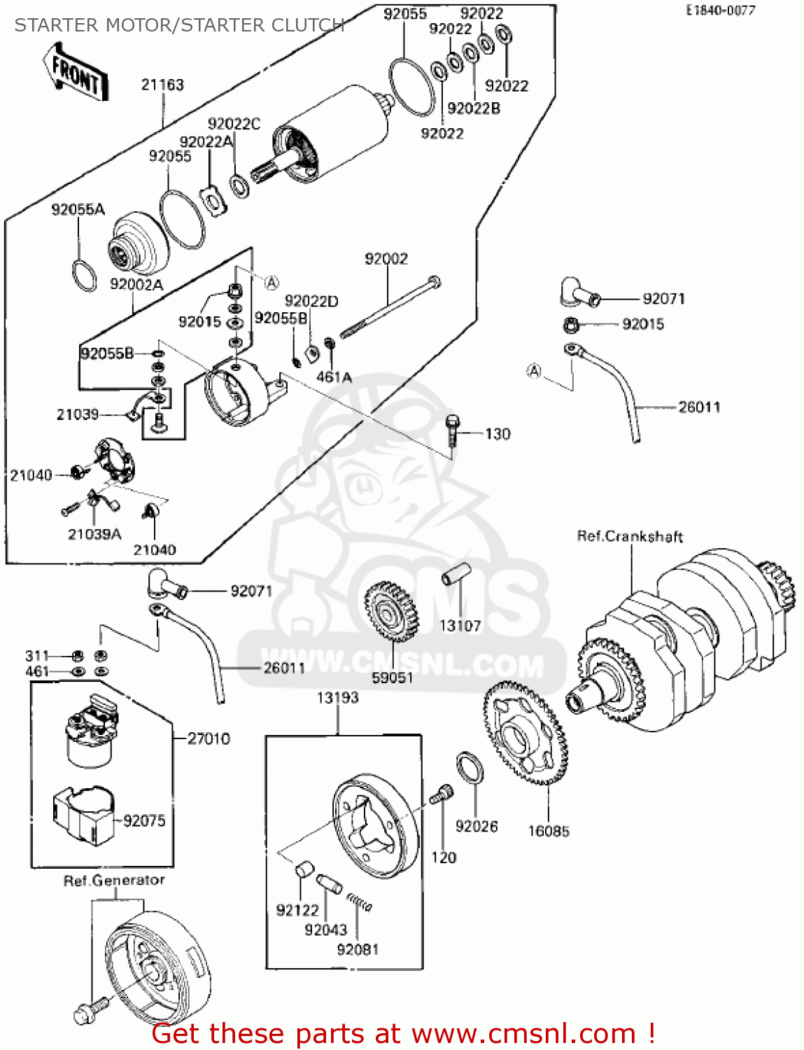STARTER MOTOR/STARTER CLUTCH EX250E2 NINJA 250R 1987 USA CALIFORNIA CANADA