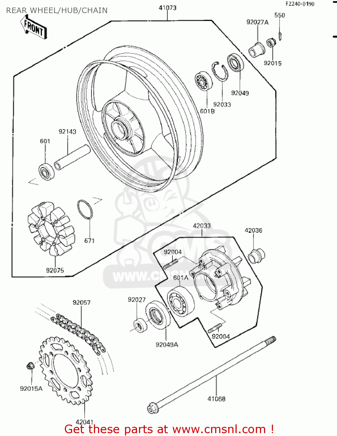 REAR WHEEL/HUB/CHAIN EX250E2 NINJA 250R 1987 USA CALIFORNIA CANADA