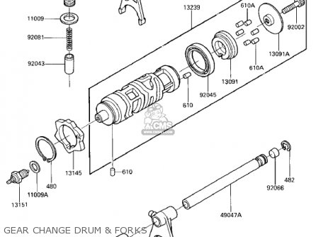 GEAR CHANGE DRUM & FORKS - EX250E2 NINJA 250R 1987 USA CALIFORNIA CANADA