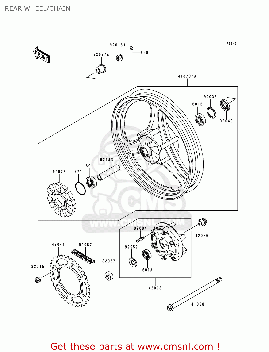 REAR WHEEL/CHAIN EX250F10 NINJA 250R 1996 USA CALIFORNIA CANADA