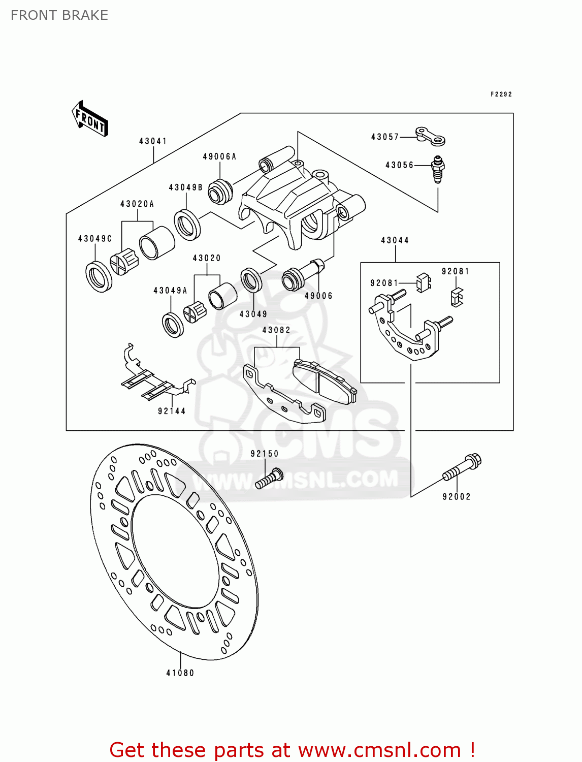 FRONT BRAKE EX250F10 NINJA 250R 1996 USA CALIFORNIA CANADA