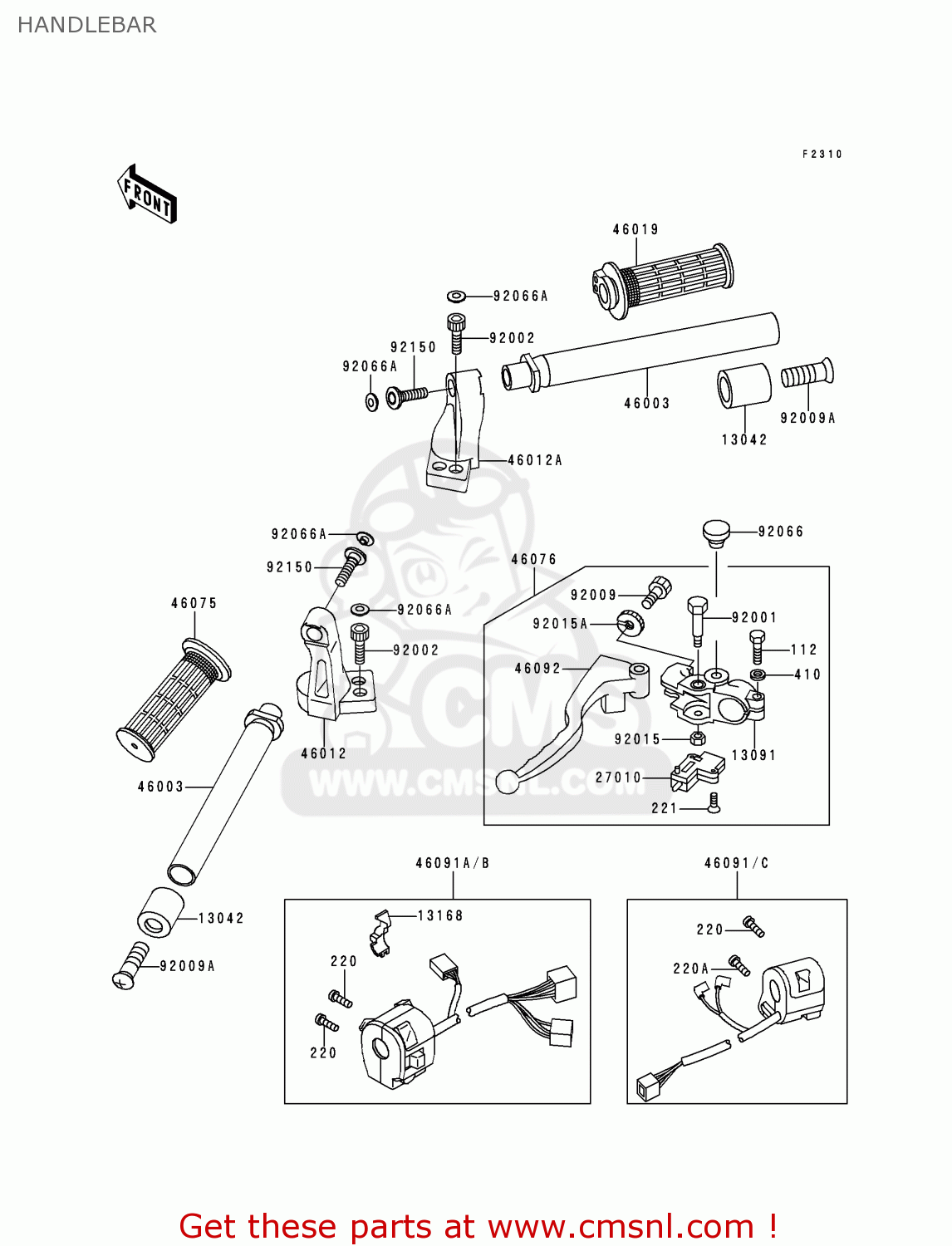 HANDLEBAR EX250F10 NINJA 250R 1996 USA CALIFORNIA CANADA