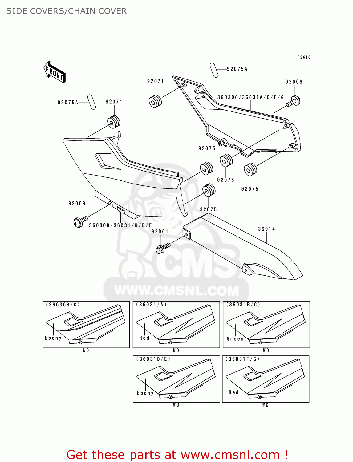 SIDE COVERS/CHAIN COVER EX250F10 NINJA 250R 1996 USA CALIFORNIA CANADA