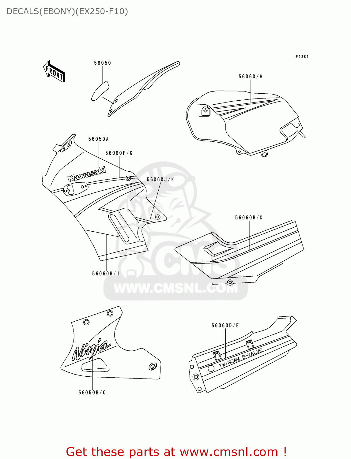 DECALS(EBONY)(EX250-F10) EX250F10 NINJA 250R 1996 USA CALIFORNIA CANADA
