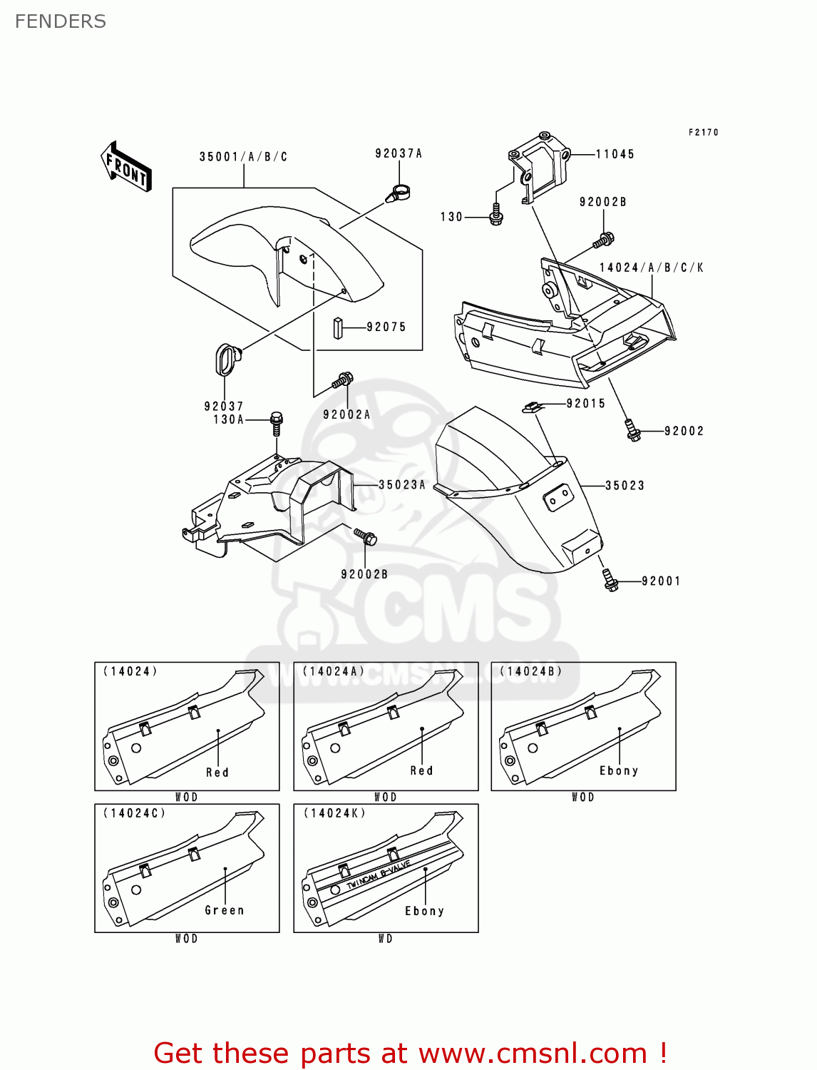 FENDERS EX250F12 NINJA 250R 1998 USA CALIFORNIA CANADA