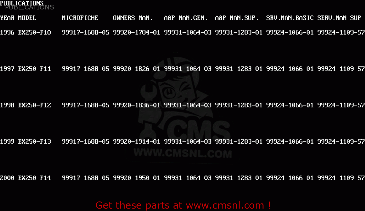 PUBLICATIONS EX250F13 NINJA 250R 1999 USA CALIFORNIA CANADA