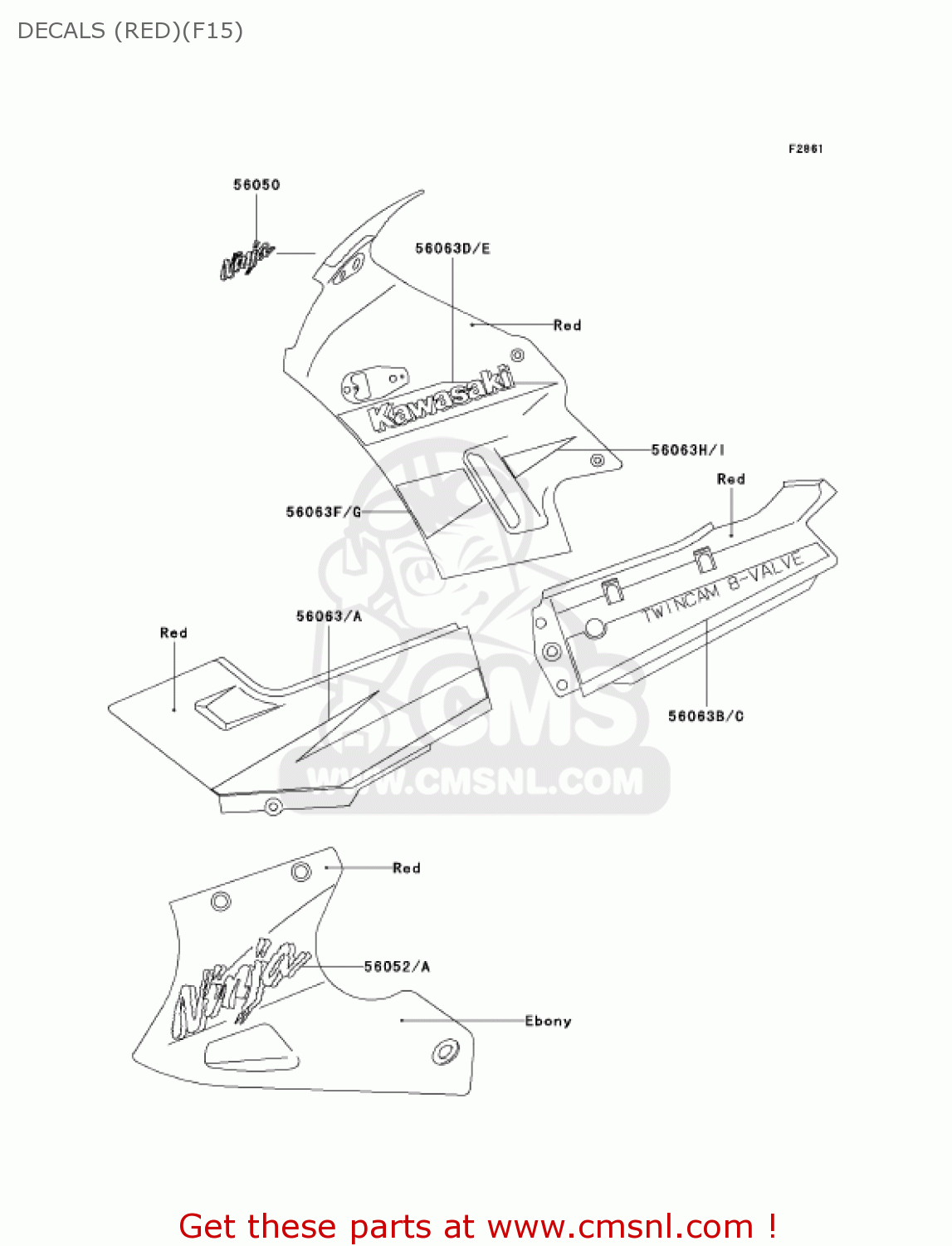 DECALS (RED)(F15) EX250F15 NINJA 250R 2001 USA CALIFORNIA