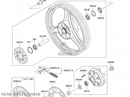 REAR WHEEL/CHAIN - EX250F15 NINJA 250R 2001 USA CALIFORNIA