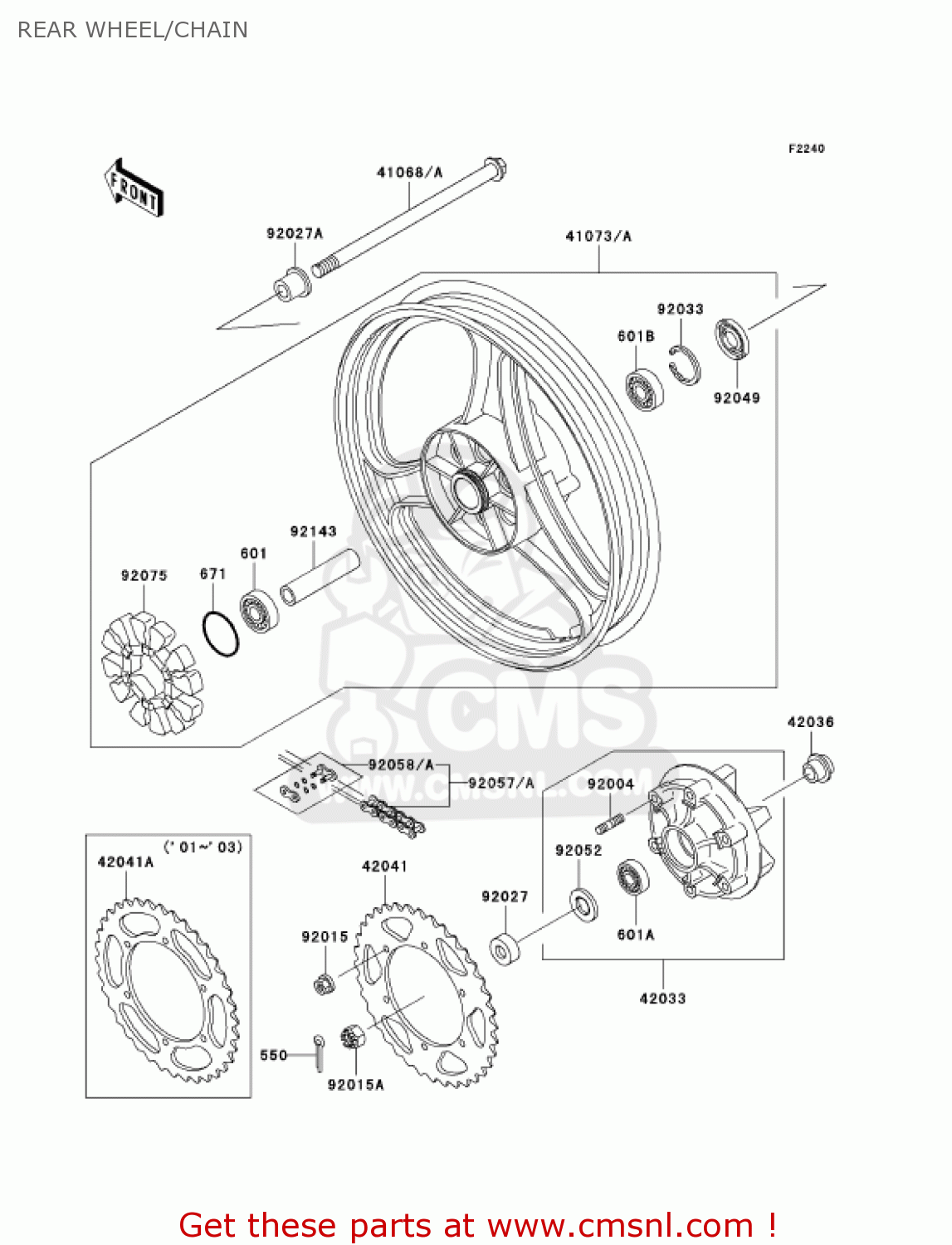 REAR WHEEL/CHAIN EX250F16 NINJA 250R 2002 USA CALIFORNIA