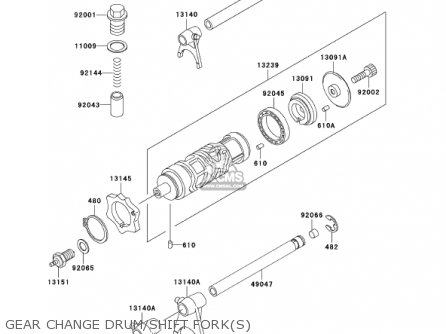 GEAR CHANGE DRUM/SHIFT FORK(S) - EX250F16 NINJA 250R 2002 USA CALIFORNIA