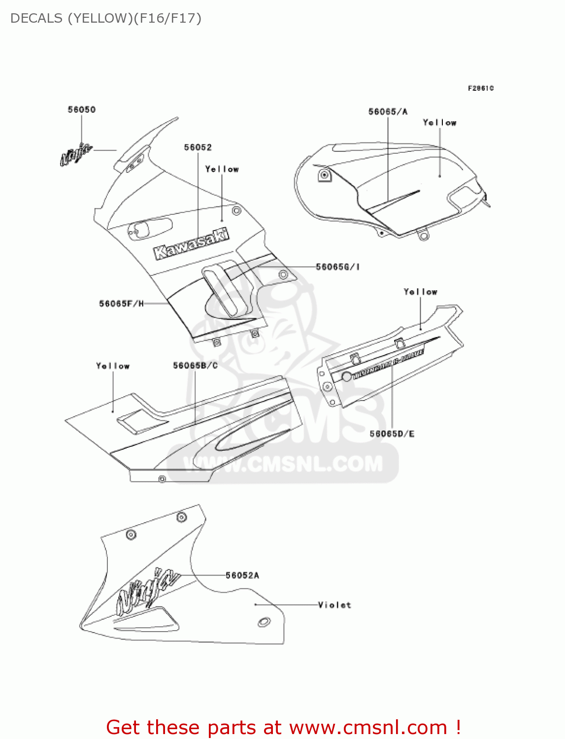 DECALS (YELLOW)(F16/F17) EX250F17 NINJA 250R 2003 USA CALIFORNIA