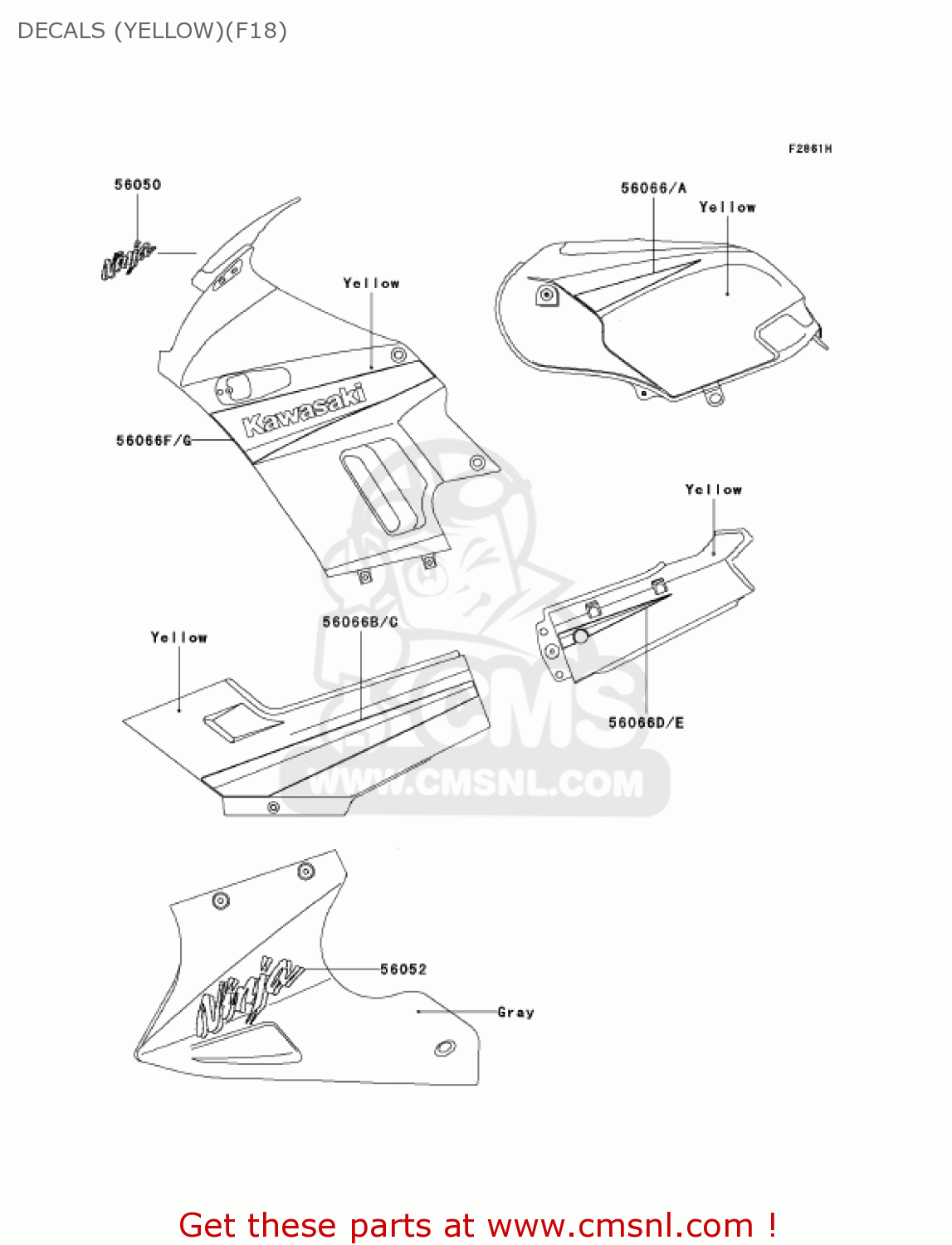 DECALS (YELLOW)(F18) EX250F18 NINJA 250R 2004 USA CALIFORNIA