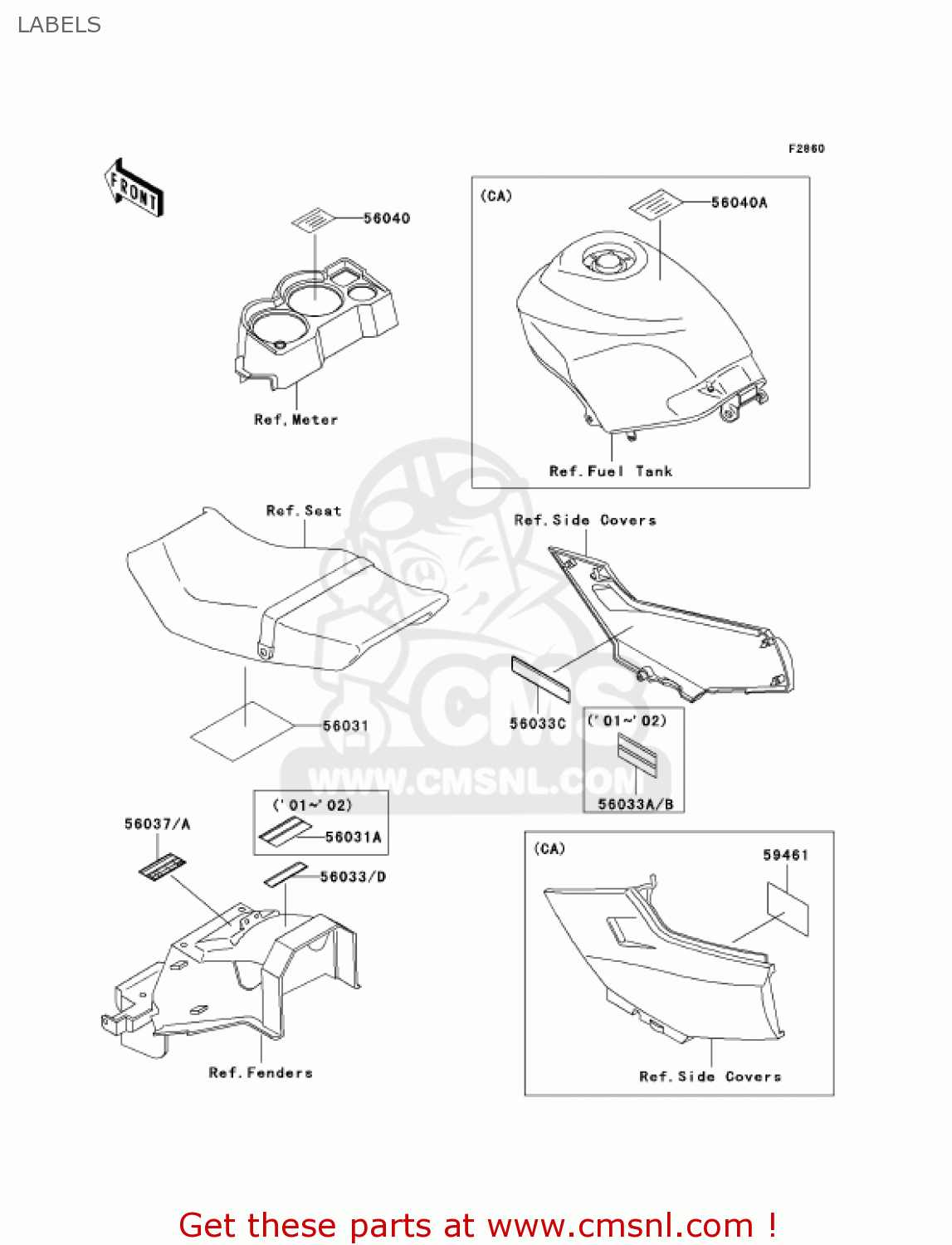 LABELS EX250F19 NINJA 250R 2005 USA CALIFORNIA
