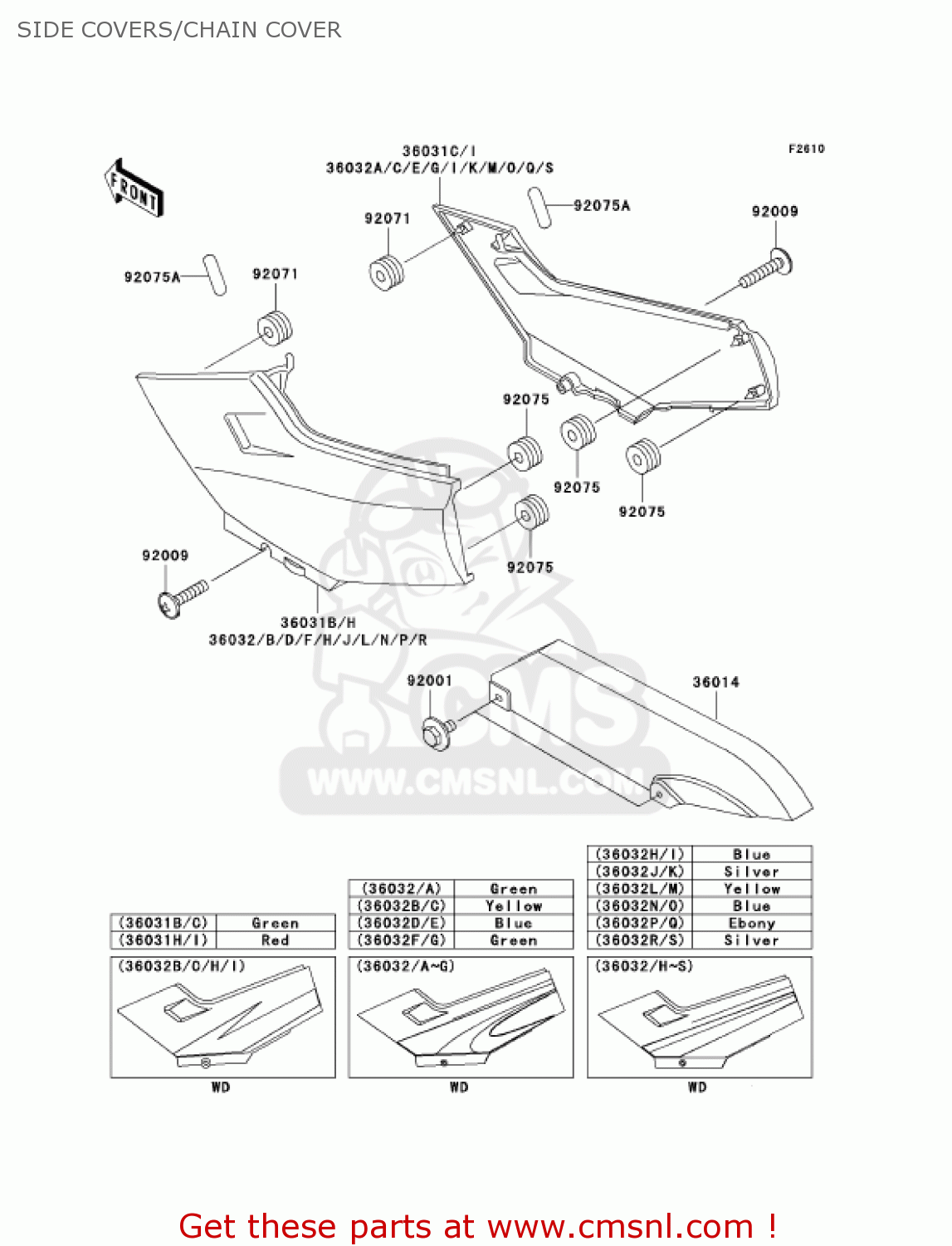 SIDE COVERS/CHAIN COVER EX250F19 NINJA 250R 2005 USA CALIFORNIA